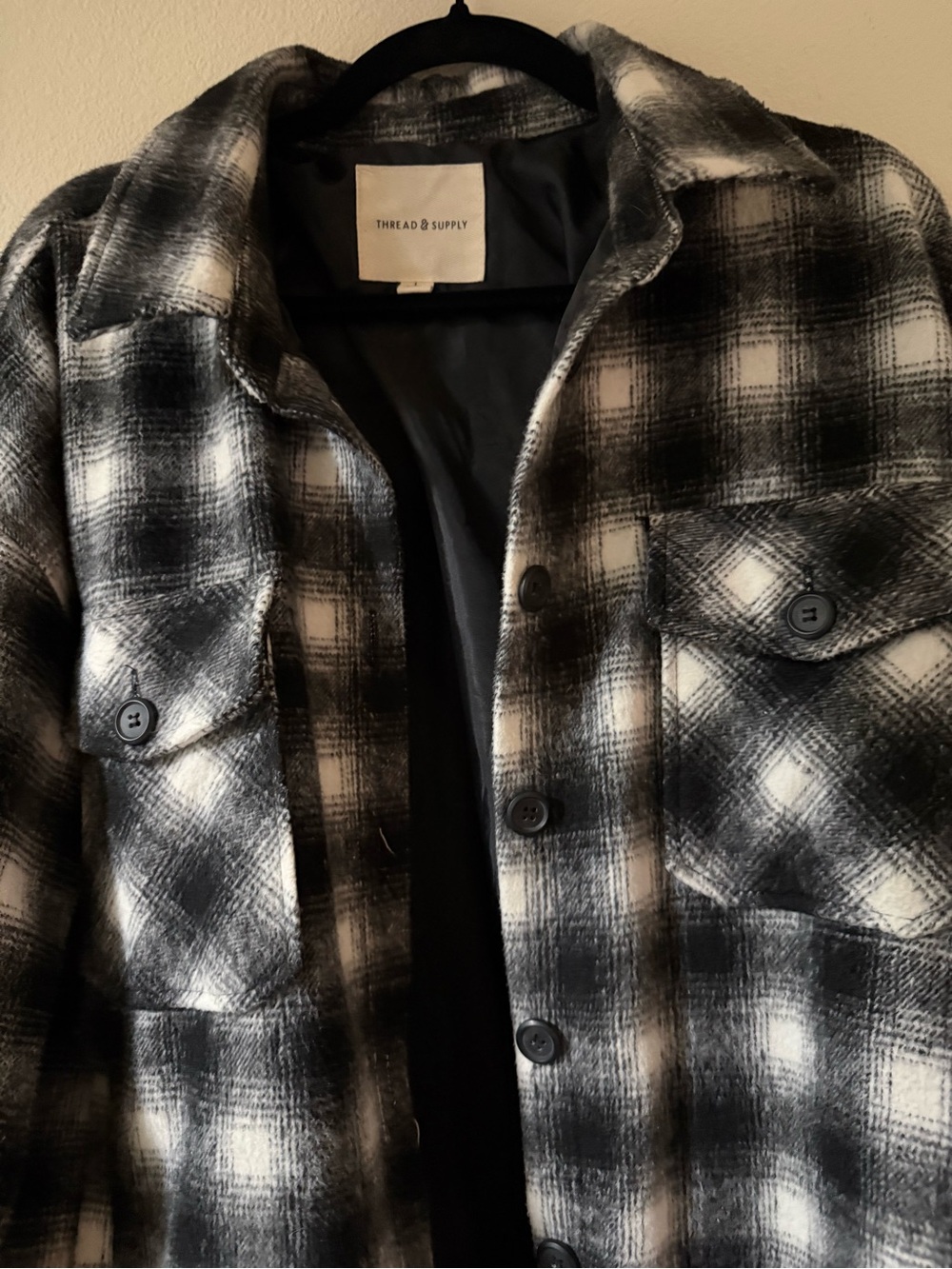Thread & Supply Black and White Plaid Lightweight Shacket